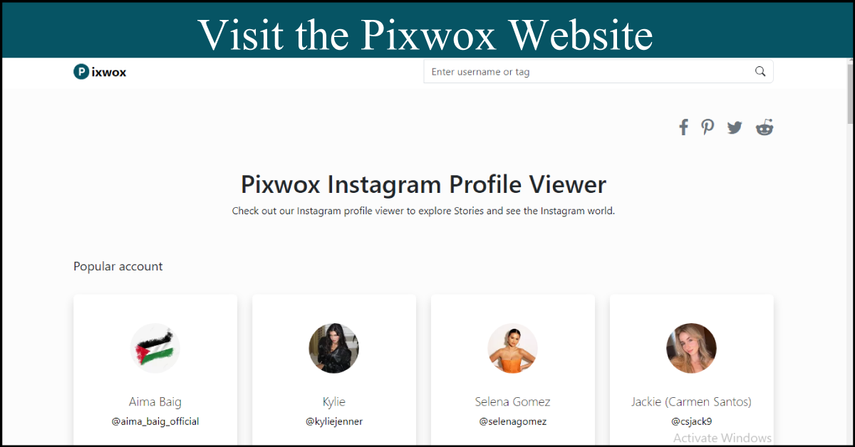 Visit Pixwox instagram profile viewer