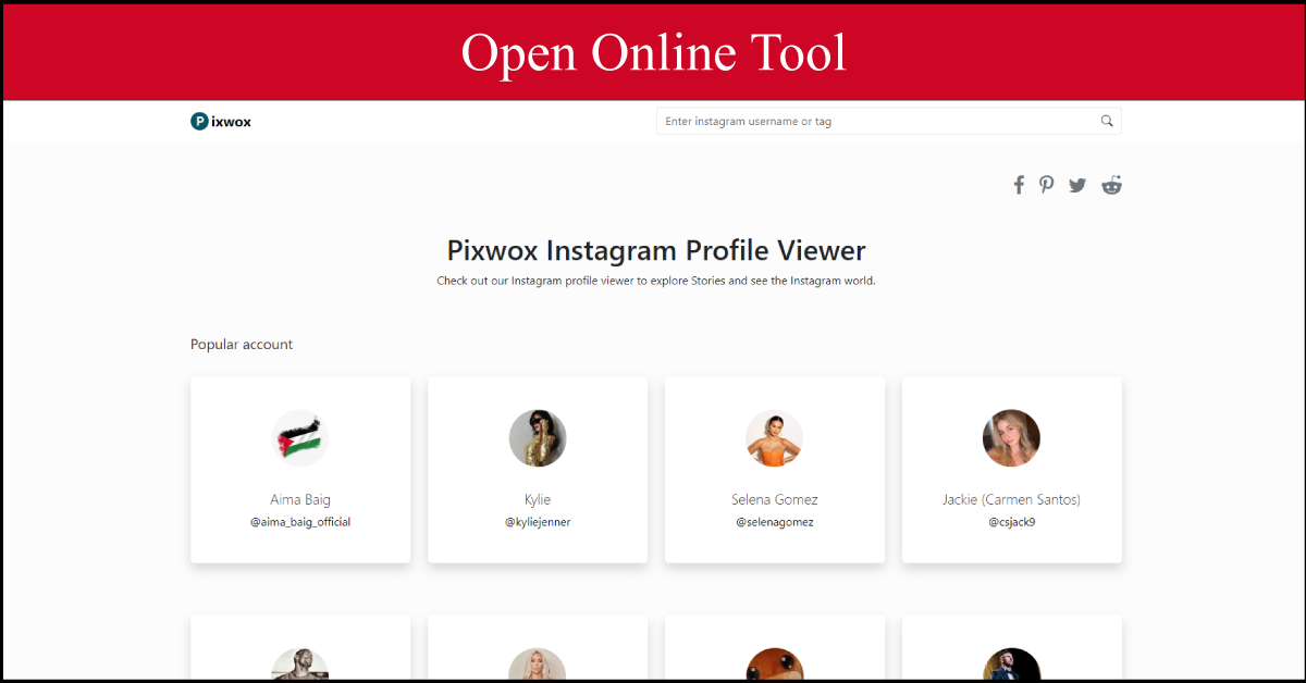 open pixwox Instagram profile viewer