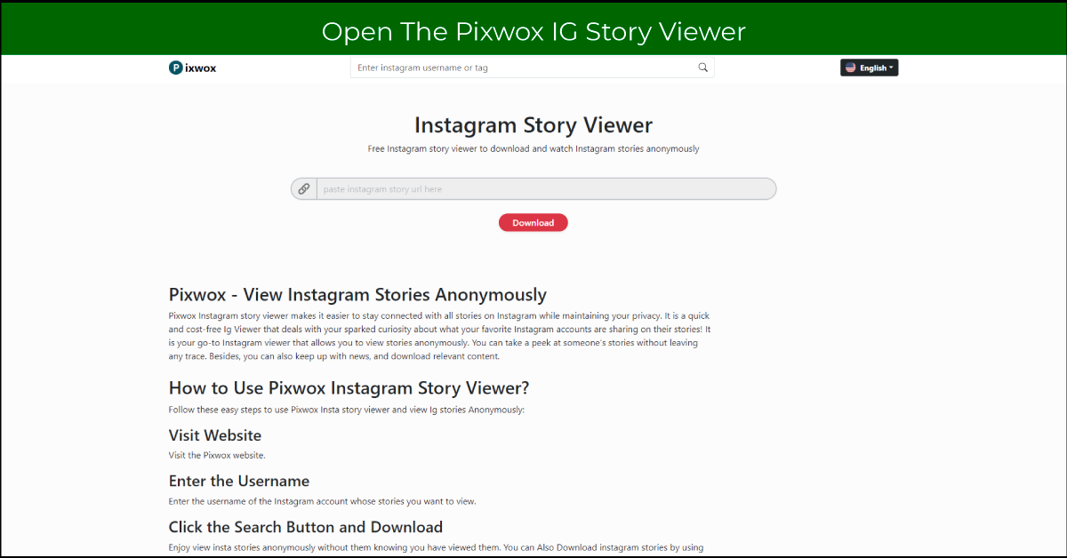 Open Pixwox Story Viewer